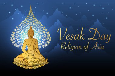 Buddha ve Bodhi ağacı Tay geleneği, altın rengi vesak günü