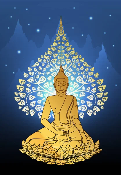 Buddha Bodhi Ağacı Tay Geleneği Altın Rengi Vesak Günü — Stok Vektör