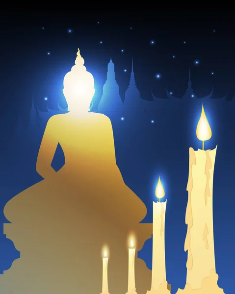 Bougies Temple Bouddhiste Avec Vesak Jour — Image vectorielle