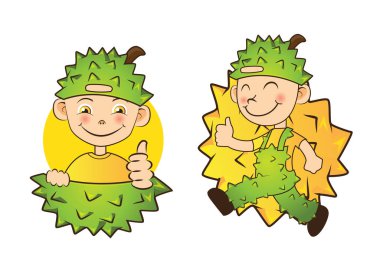 Çocuklar durian elbiseli Kral meyve Asya vektör