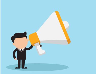 Genel relations.businessman bir megafon veya megaphone.vector üzerinden konuşmak