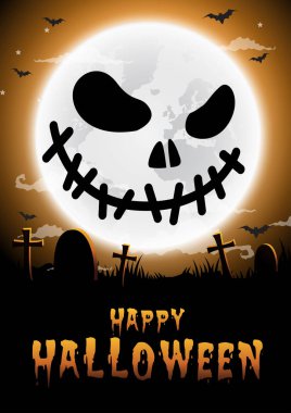 Halloween geceler arka plan, mezar taşları ve tam moon.face pumpk. Vektör çizim.