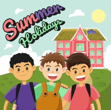 Çocuklar ve okul öncesi holidays.cartoon düz vektör yaz