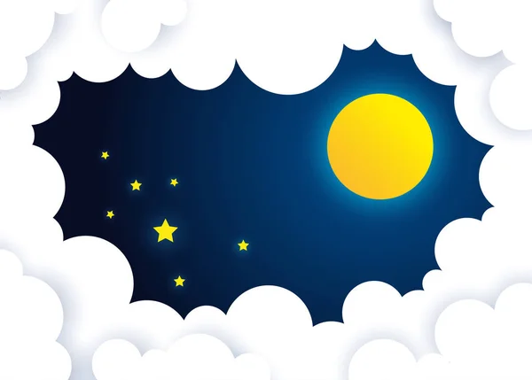 月亮和星星在午夜.云在夜间 - 矢量 — 图库矢量图片