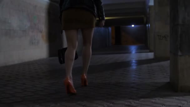 Nohy opilý žena chůzi a zvrací — Stock video