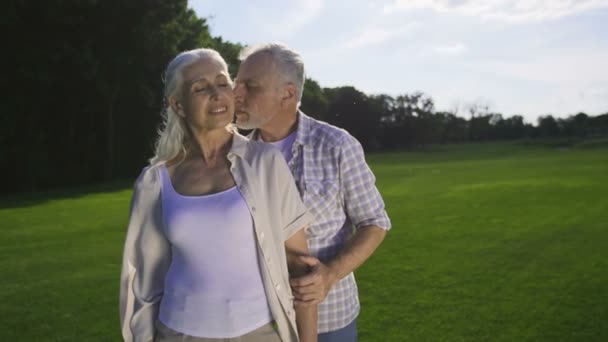 El afecto y el amor de la hermosa pareja de ancianos — Vídeo de stock