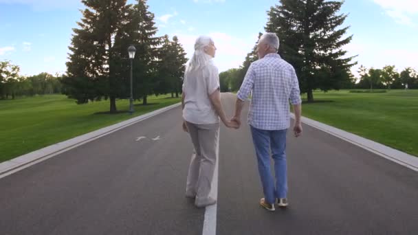 Молоді на серце пара веселий прогулятися на відкритому повітрі — стокове відео