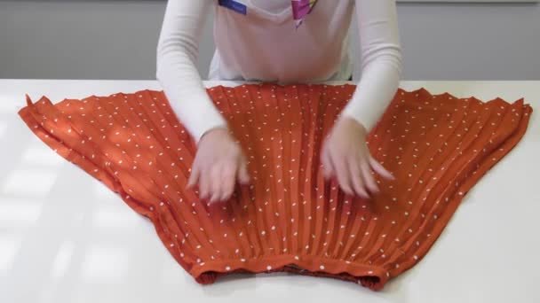 Female hands inspecting skirt before dry-cleaning — Stock Video