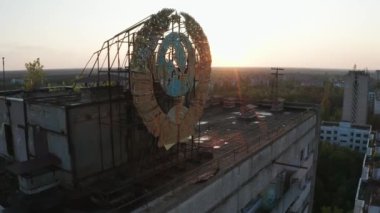 Pripyat binaların çatı amblemi Drone atış