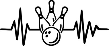 Bowling kelime ve bowling topu ve iğne ile kalp atışı darbe hattı