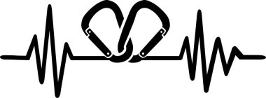 Kalp atışı darbe satırıyla iki tırmanma karabiner ve Almanca sözcük