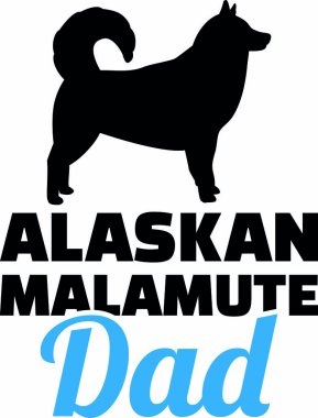 Alaskan malamute baba siluet mavi kelime ile