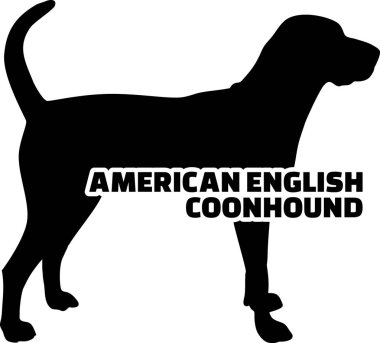 Amerikan İngilizcesi Coonhound siluet word ile gerçek 