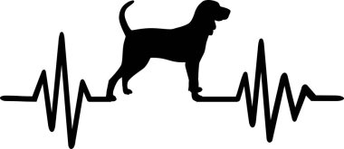 Kalp atışı darbe hattı ile siyah ve tabaklamak Coonhound köpek siluet