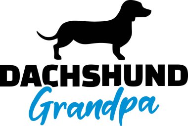 Dachshund Büyükbaba siluet siyah mavi word ile