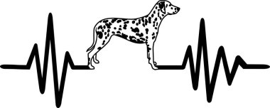 Kalp atışı darbe satır Dalmaçyalı siluet beyaz köpekle