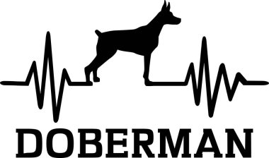 Kalp atışı darbe satırıyla Doberman köpek siluet 