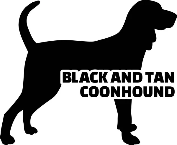 Negro Tan Coonhound Silueta Real Con Palabra — Archivo Imágenes Vectoriales