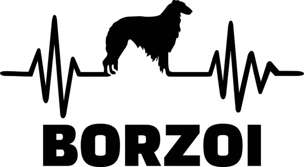 Linha Pulso Batimento Cardíaco Com Silhueta Borzoi —  Vetores de Stock