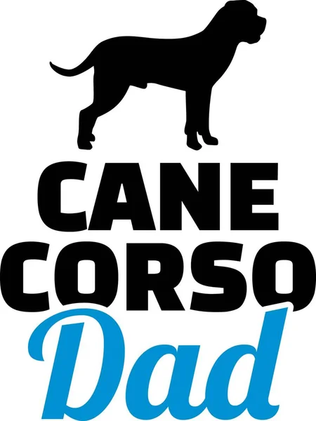 Canna Corso Papà Silhouette Con Parola Blu — Vettoriale Stock