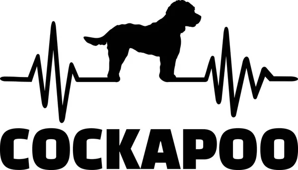 Heartbeat Pulse Lijn Met Cockapoo Hond Silhouet — Stockvector