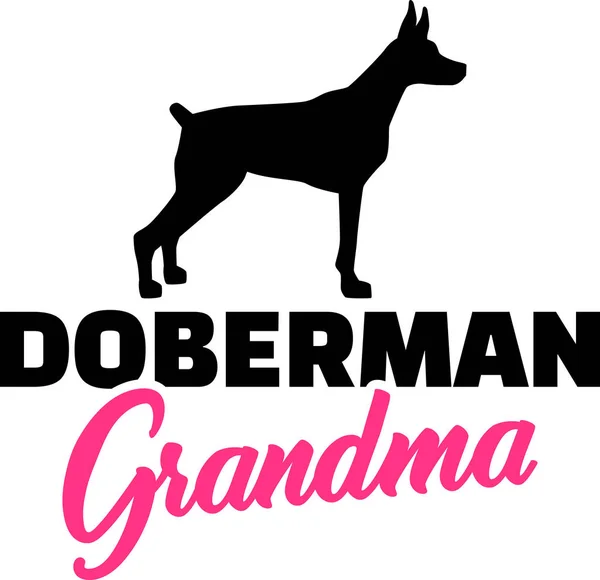 Doberman Nonna Silhouette Parola Rosa — Vettoriale Stock