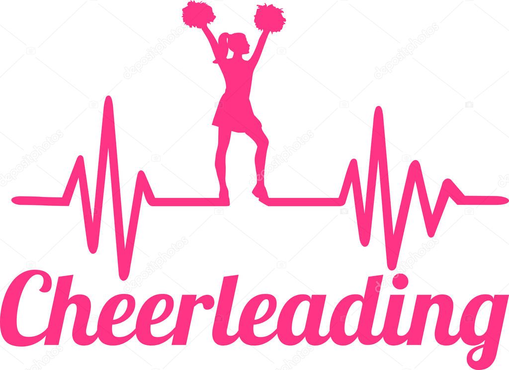 Heartbeat pulse line pink with cheering cheerleader