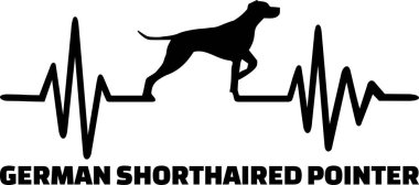Kalp atışı darbe satır Alman shorthaired ibre köpek siluet ve word ile