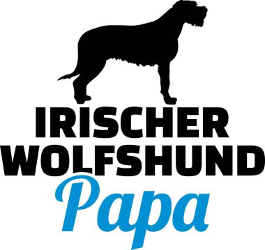 İrlandalı Wolfhound baba siluet mavi kelime Almanca ile