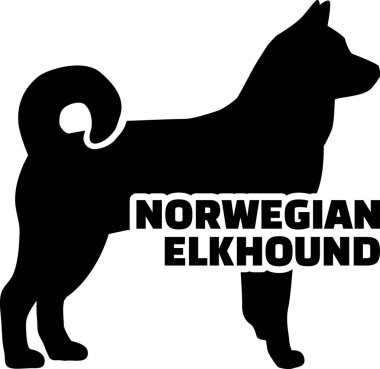 Norwegian Elkhound silhouette real with word  clipart