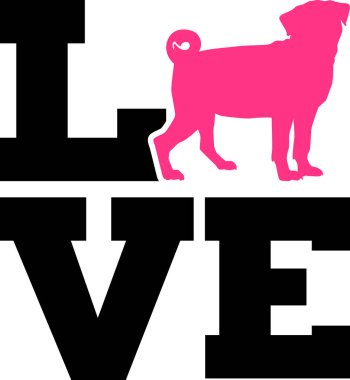 Pembe siluet sevgiyle Pug