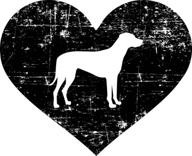 Rhodesian Ridgeback silhouette in black heart clipart