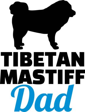Tibetli Mastiff köpek baba siluet mavi kelime ile