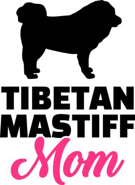 Tibetli Mastiff köpek anne siluet pembe kelime ile