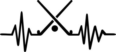 Kalp atışı darbe çizgi iki çapraz hokey sopaları ile bir top ve Almanca sözcük
