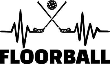 Kalp atışı darbe satırıyla iki çapraz floorball sopa, bir top ve kelime