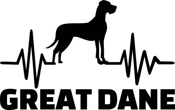 Frequenza Del Battito Cardiaco Con Sagoma Del Cane Great Dane — Vettoriale Stock