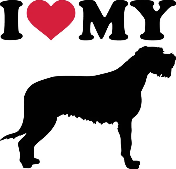 Amo Meu Wolfhound Irlandês Com Coração Vermelho Silhueta — Vetor de Stock