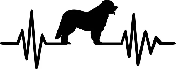 Heartbeat Pulse Lijn Met Leonberger Hond Silhouet — Stockvector