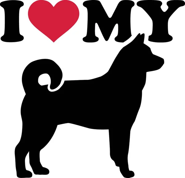 Love Norwegian Elkhound Red Heart Silhouette — Stock Vector