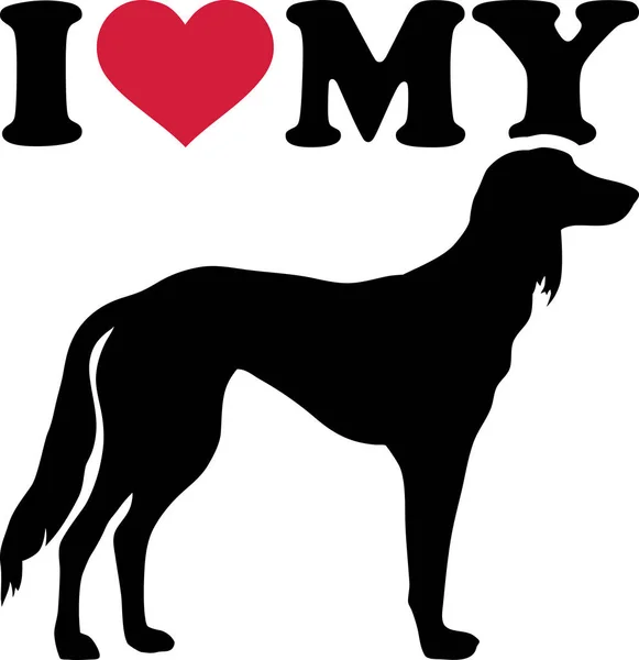 Amo Meu Cão Saluki Com Coração Vermelho Silhueta — Vetor de Stock