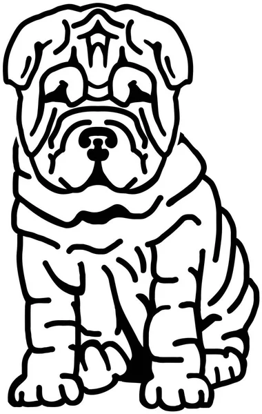 Shar Pei Silueta Negro Blanco — Vector de stock