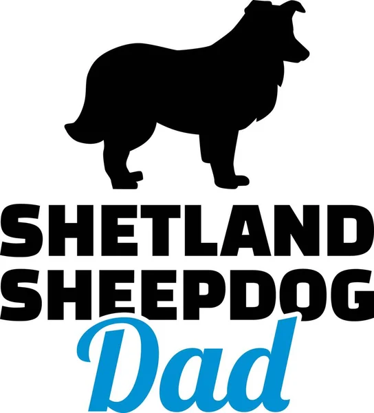 Shetland Sheepdog Papà Silhouette Con Parola Blu — Vettoriale Stock