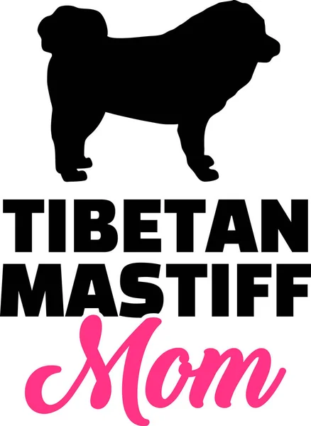 Tibetan Mastiff Dog Mom Silhouette Pink Word — Stock Vector