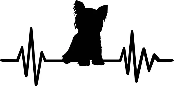 Heartbeat Pulse Yorkie Dog Silhouette — Stock Vector