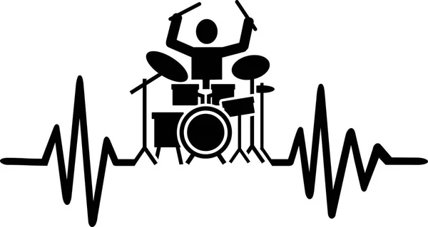 Heartbeat Pulse Line Drummer Drummer Silhouette — Stock Vector