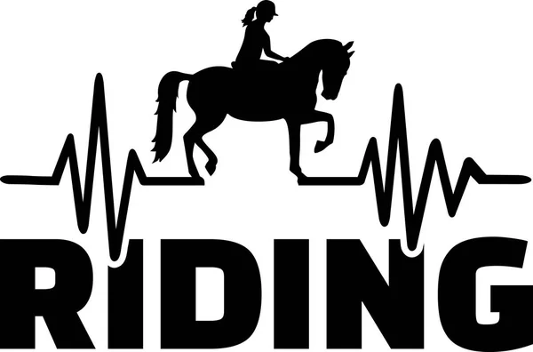 Pulso Cardíaco Linha Com Cavalo Equestre Palavra — Vetor de Stock