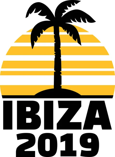 Ibiza 2019 Con Palmera Puesta Sol — Archivo Imágenes Vectoriales