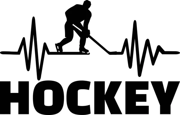 Battito Cardiaco Linea Con Giocatore Hockey Ghiaccio Parola — Vettoriale Stock