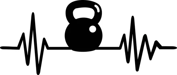 Linea Battito Cardiaco Con Kettlebell Nero — Vettoriale Stock